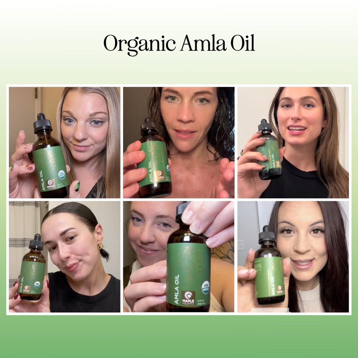 Maple Holistics applying amla oil to scalp demonstrating moisturized roots