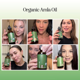Maple Holistics applying amla oil to scalp demonstrating moisturized roots