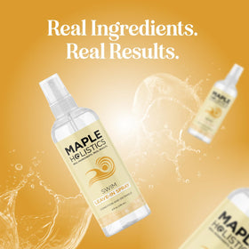 Maple Holistics bottle inside beach bag ready for travel and post-swim care