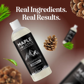 Maple Holistics before and after hair comparison showing reduced flakes and shine