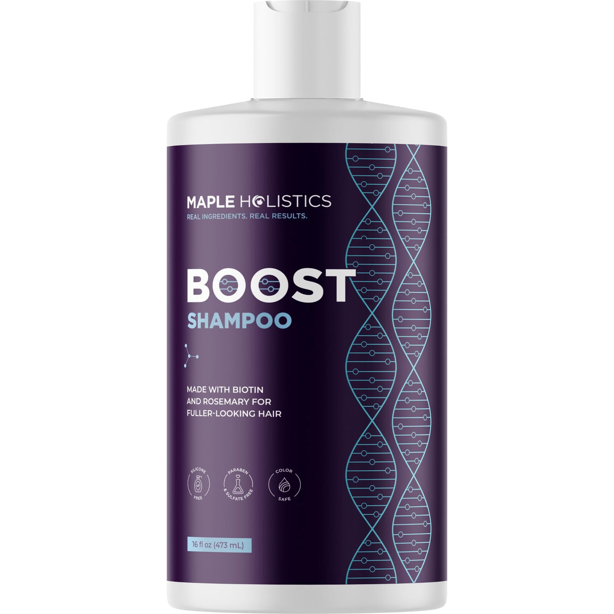 Maple Holistics front bottle showing label and volumizing promise