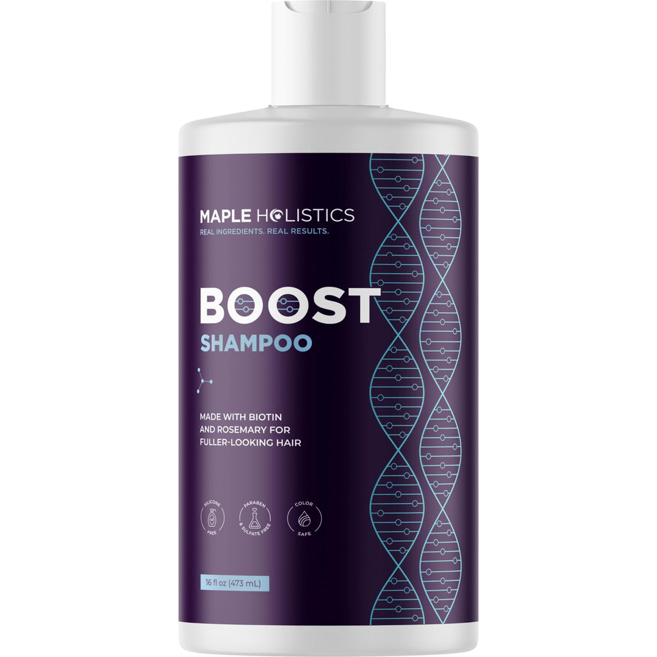 Maple Holistics front bottle showing label and volumizing promise