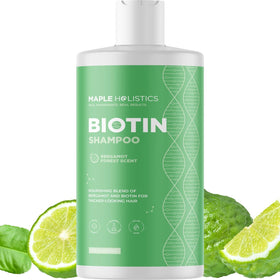 Maple Holistics front bottle showing size and woodsy biotin formula benefit