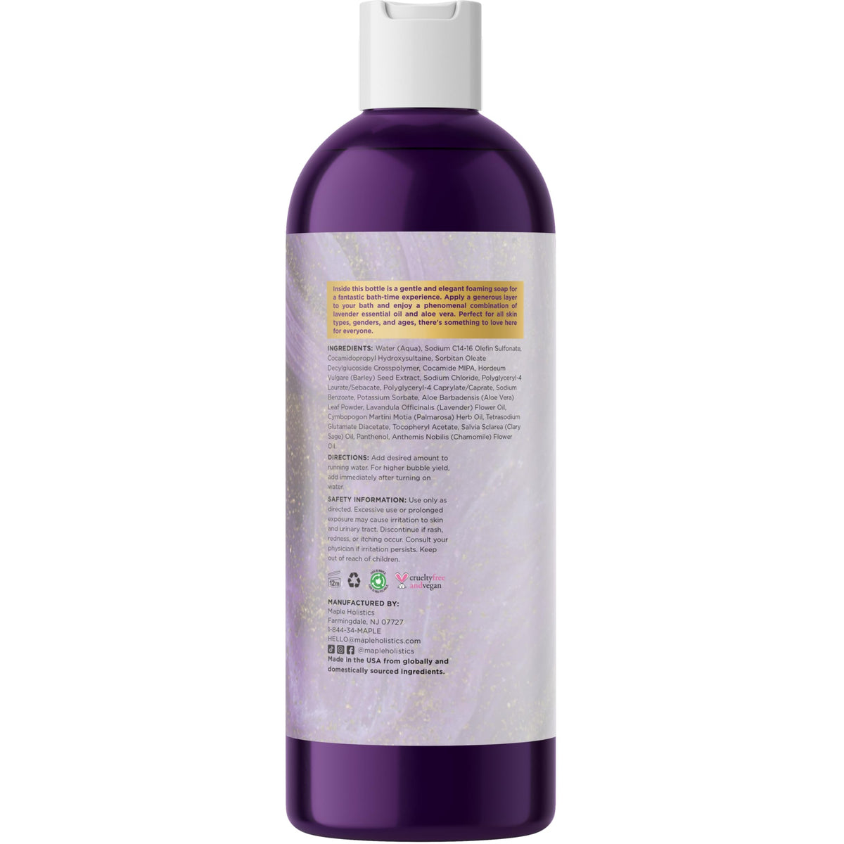 Maple Holistics bottle with fresh lavender sprigs highlighting natural oils