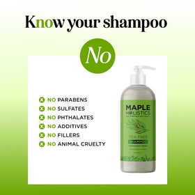 Maple Holistics bottle beside tea tree leaves highlighting natural oil benefits