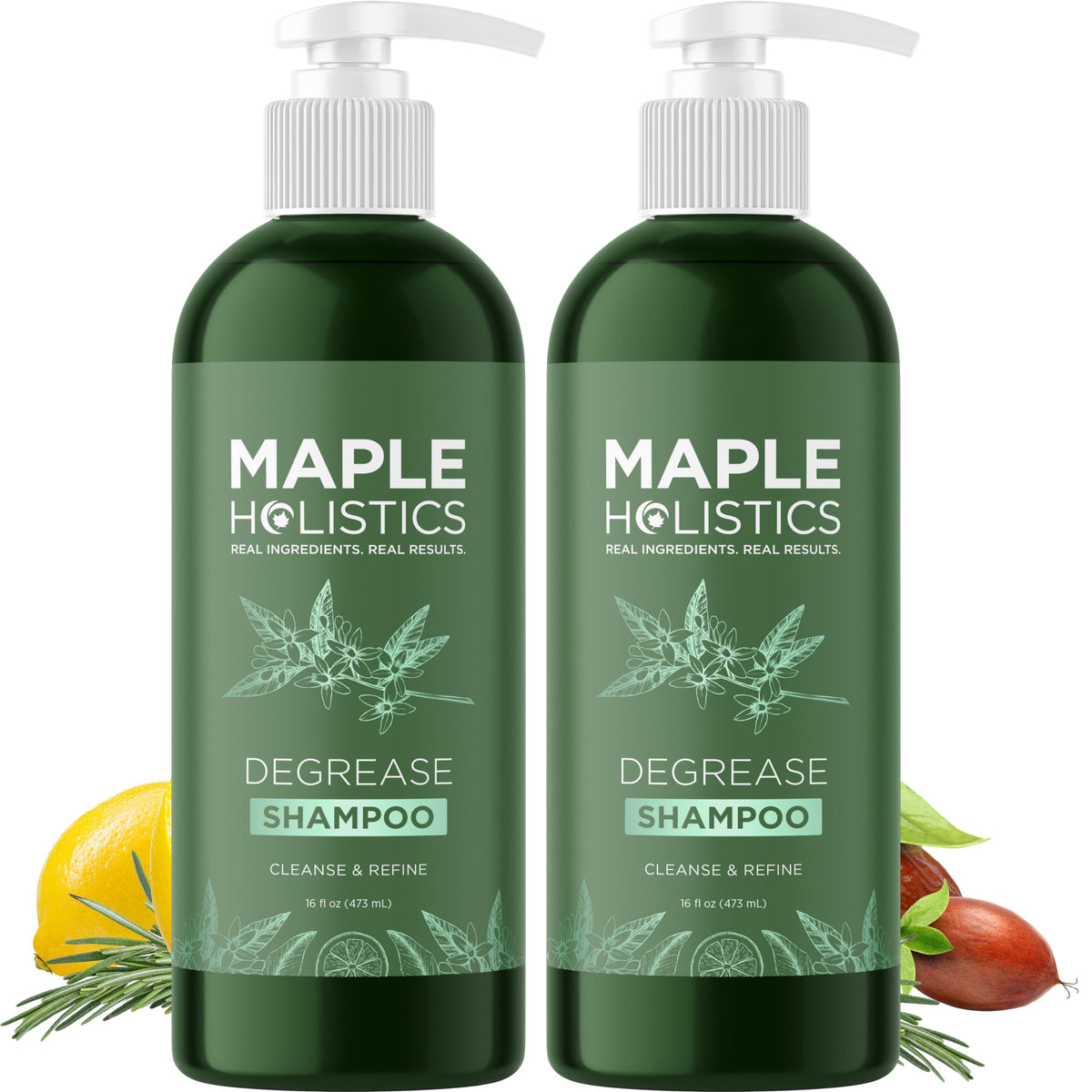Maple Holistics bottle front view showing clarifying shampoo benefit for oil control