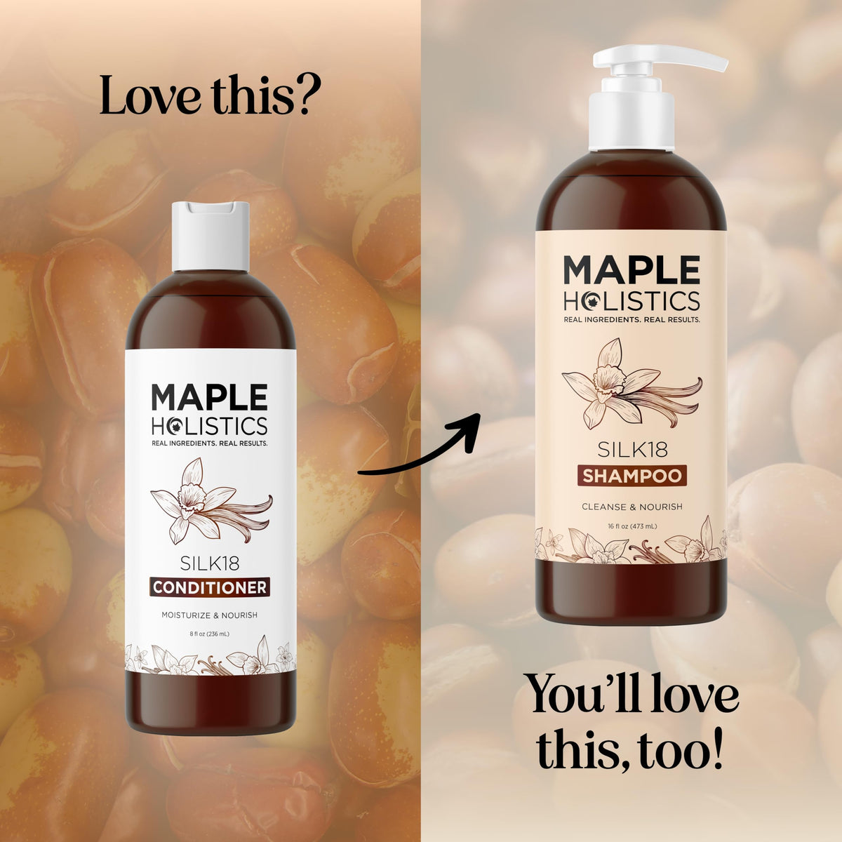 Maple Holistics 8 fl oz bottle beside everyday objects for scale