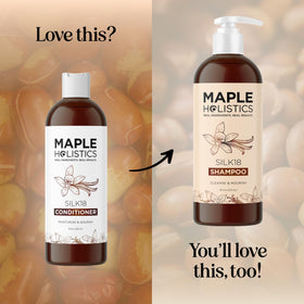 Maple Holistics 8 fl oz bottle beside everyday objects for scale