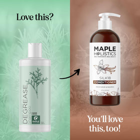 Maple Holistics before and after hair shot showing reduced greasiness and added volume