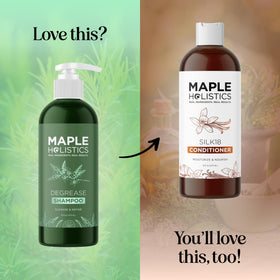 Maple Holistics bottle in hand for scale and easy shower use benefit