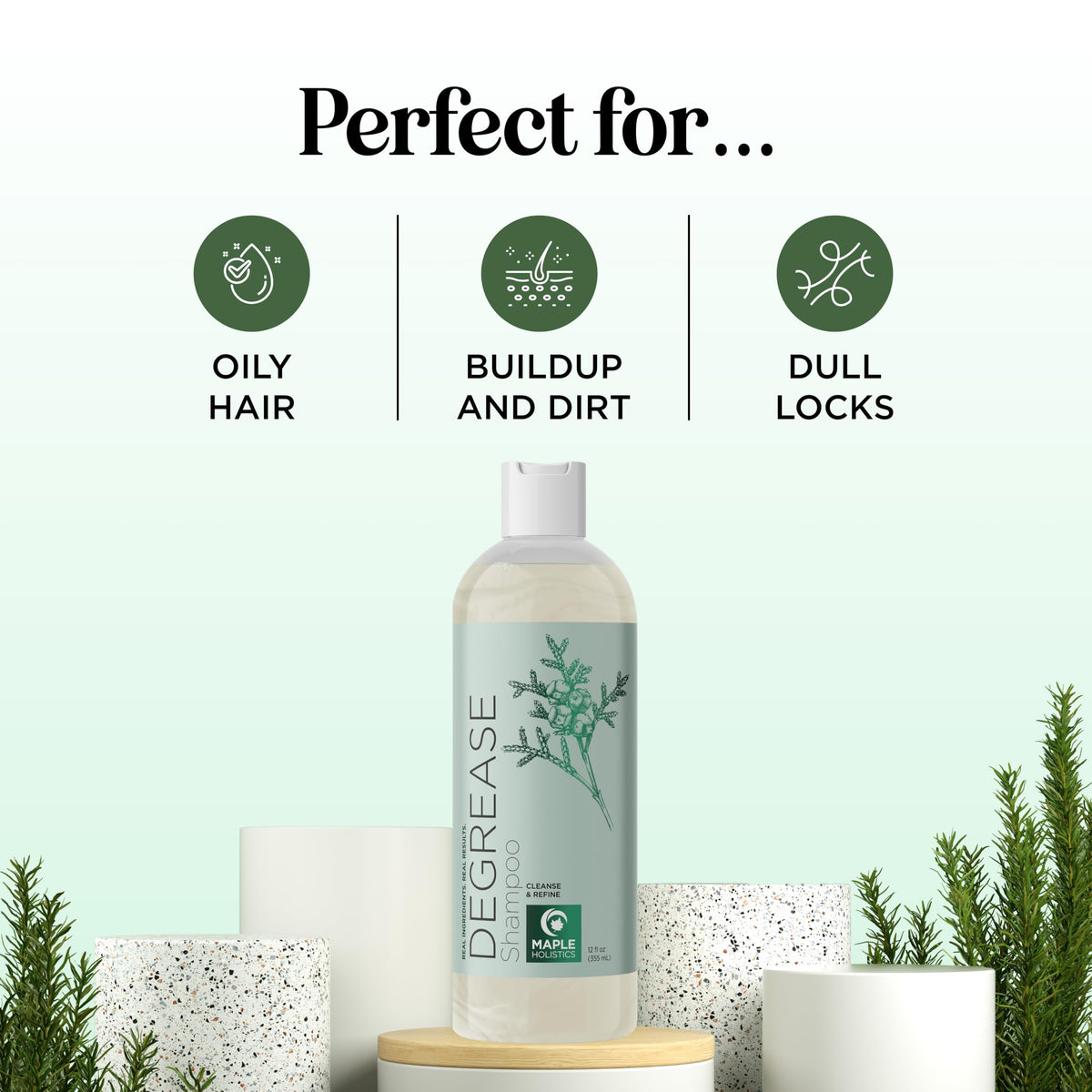 Maple Holistics label detail with rosemary and lemon callouts indicating botanical freshness