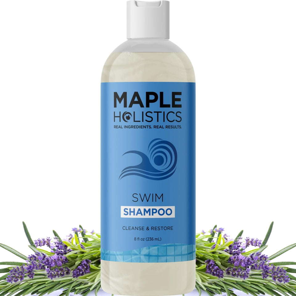 Maple Holistics front bottle showing after swim shampoo benefits