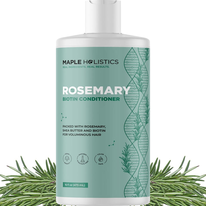 Maple Holistics front bottle showing biotin rosemary conditioner for lightweight volume