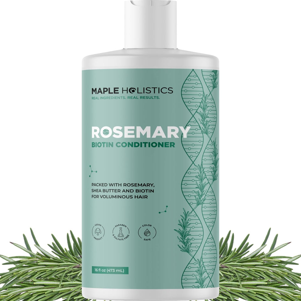 Maple Holistics front bottle showing biotin rosemary conditioner for lightweight volume
