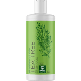 Maple Holistics front label showing clarifying tea tree shampoo benefits