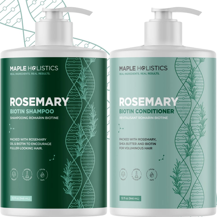 Maple Holistics front packaging showing full volumizing shampoo and conditioner set benefit: clear labeling and large size