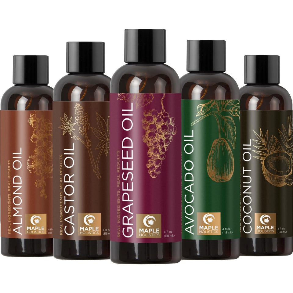 Maple Holistics front packaging displaying full carrier oil set benefits