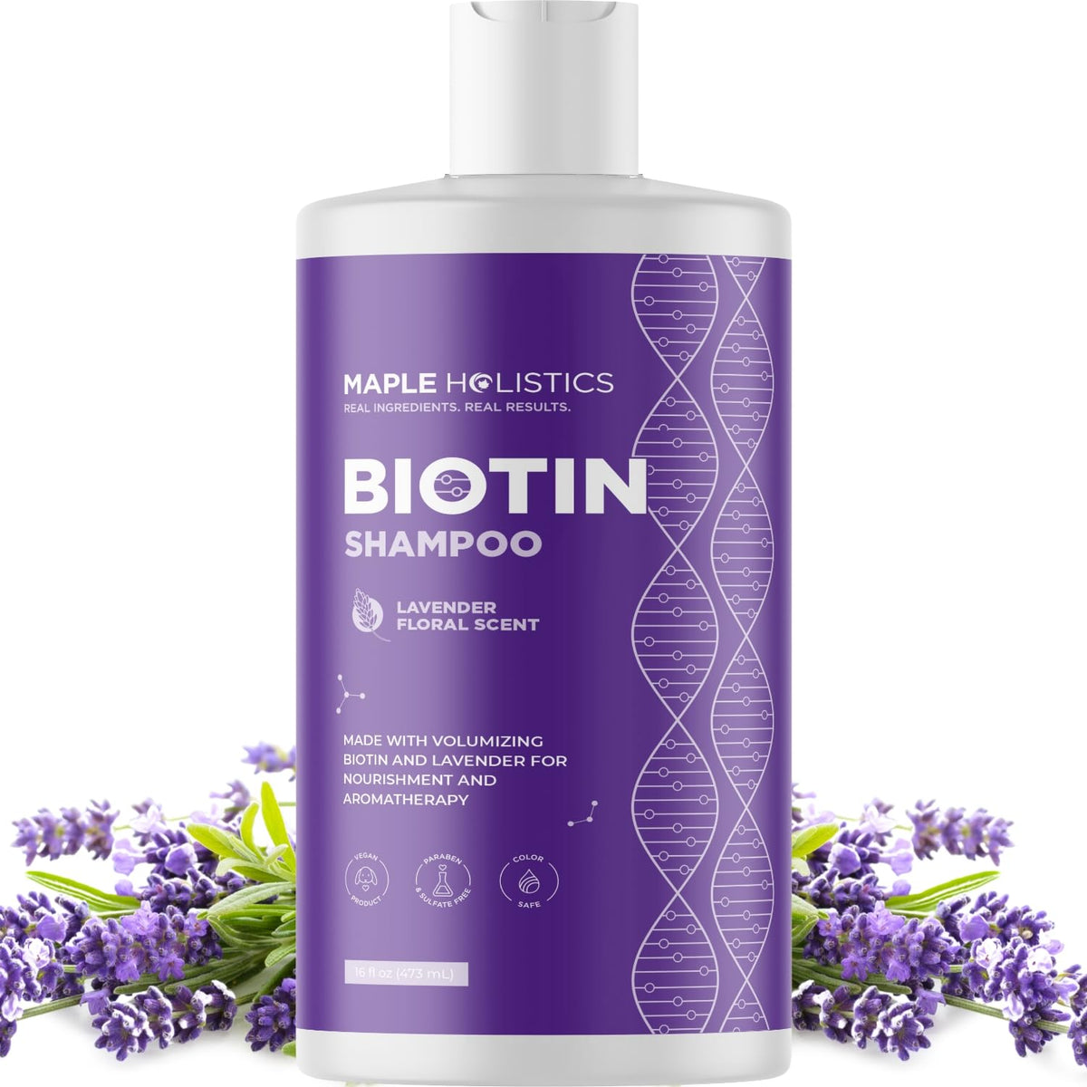 Maple Holistics front packaging showing bottle and volumizing claim