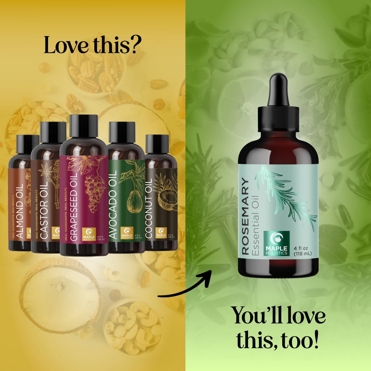 Maple Holistics grapeseed bottle photographed to show fast-absorbing finish