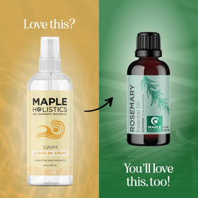 Maple Holistics split photo before and after swim showing reduced frizz benefit