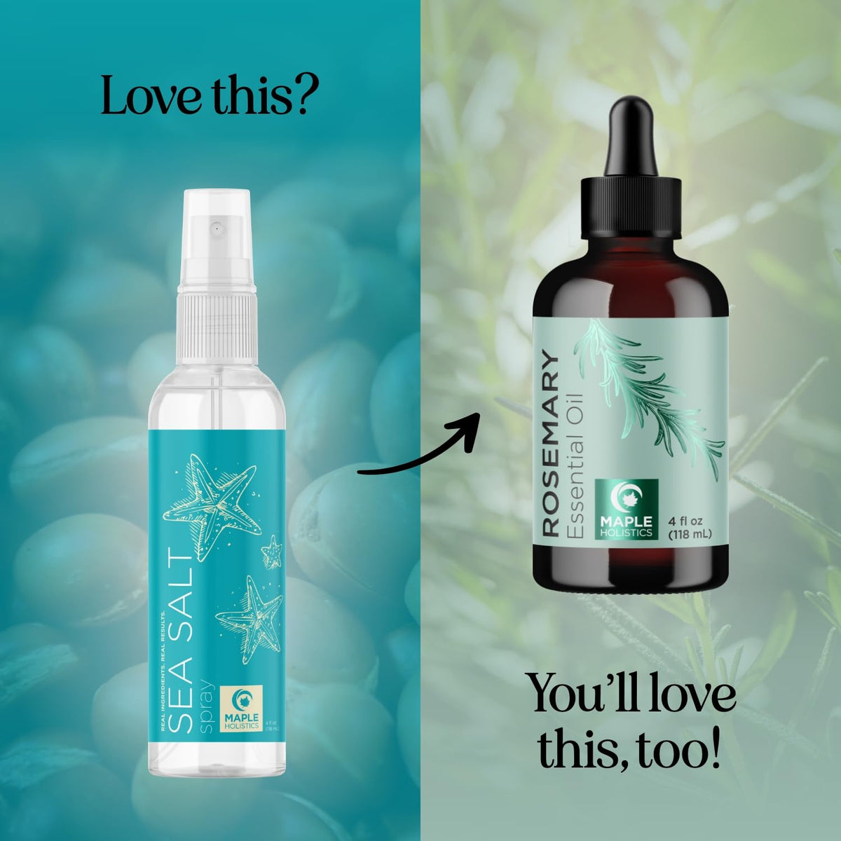 Maple Holistics before and after hair demonstrating increased volume and body