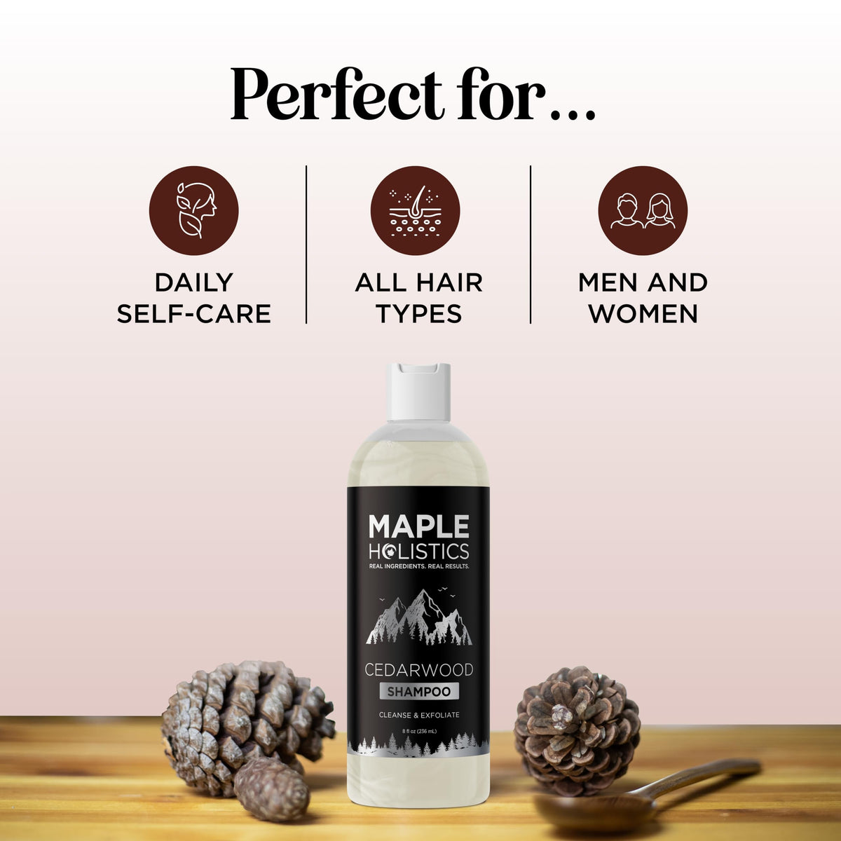 Maple Holistics ingredient label close-up emphasizing natural formula benefit