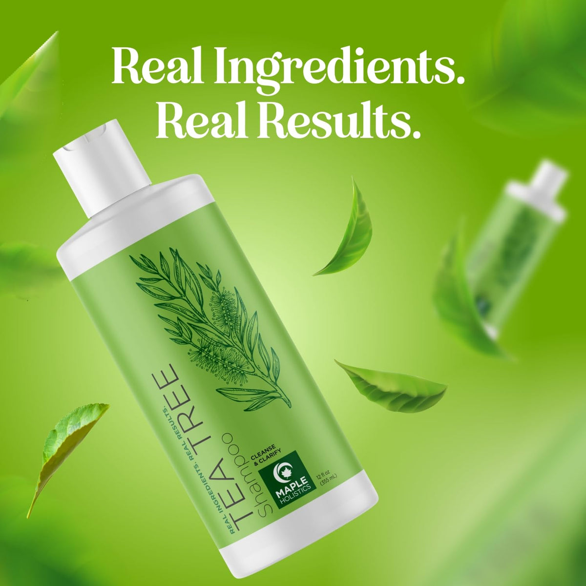 Maple Holistics ingredients close-up with tea tree and rosemary for clarity