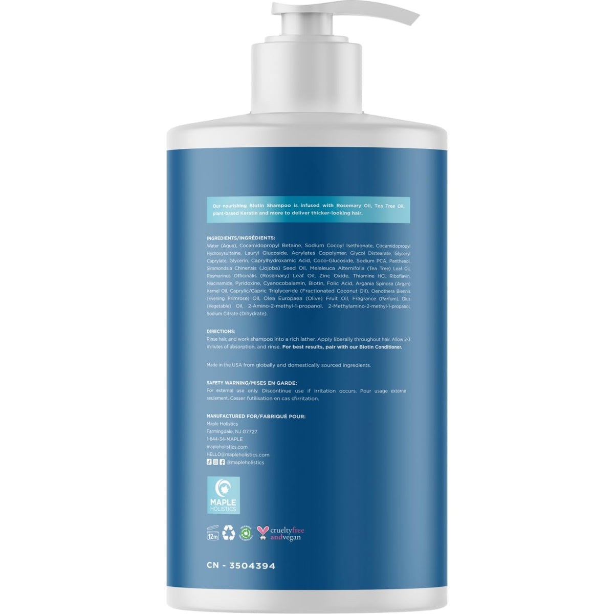Maple Holistics label close-up highlighting key ingredients and clean formula