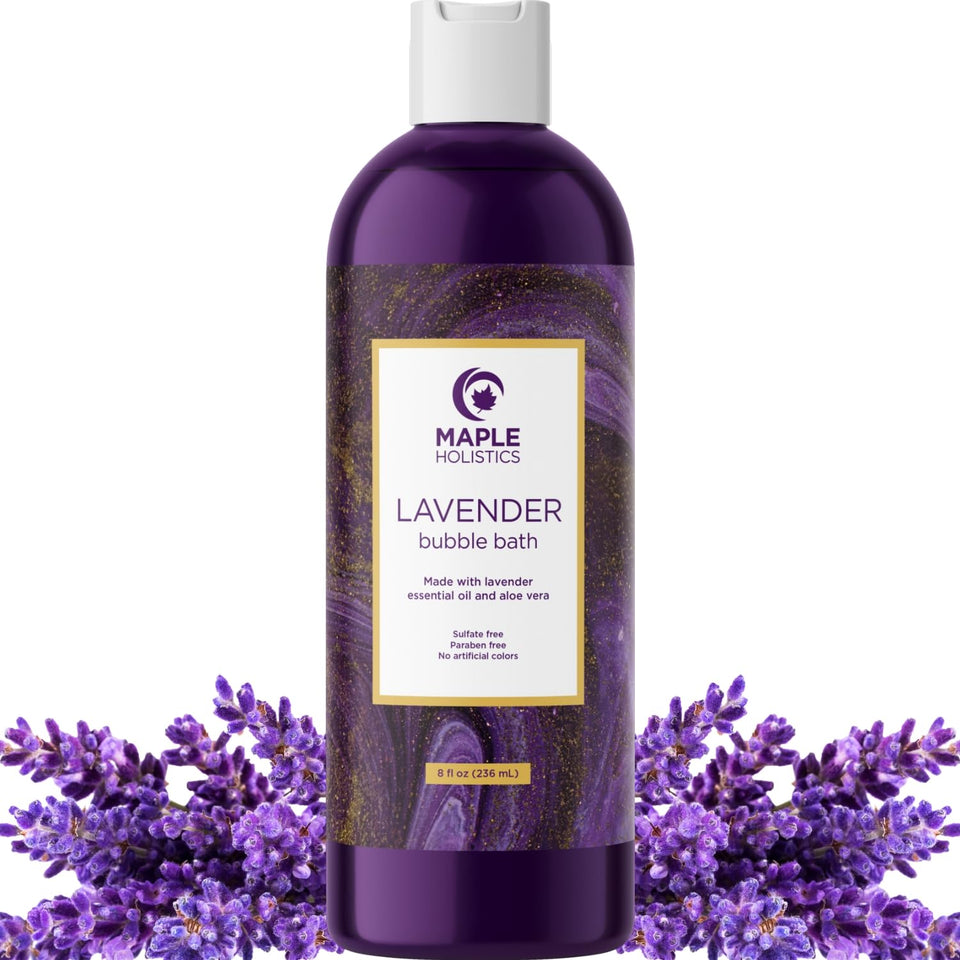 Maple Holistics front bottle view showing calming lavender and clean design