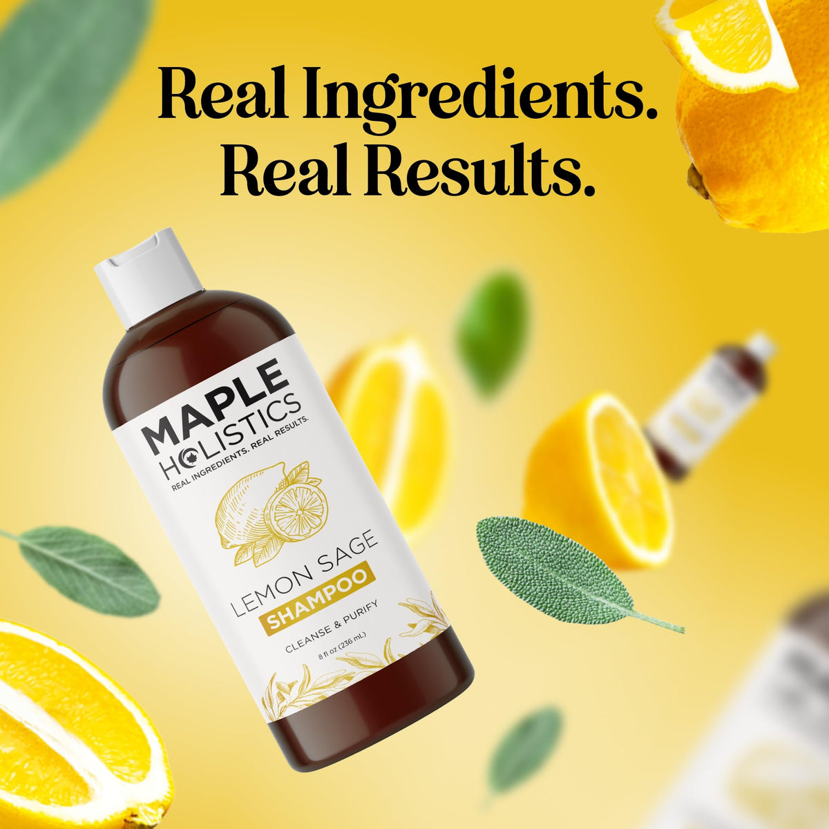 Maple Holistics on bathroom shelf styled to reflect fresh, natural routine