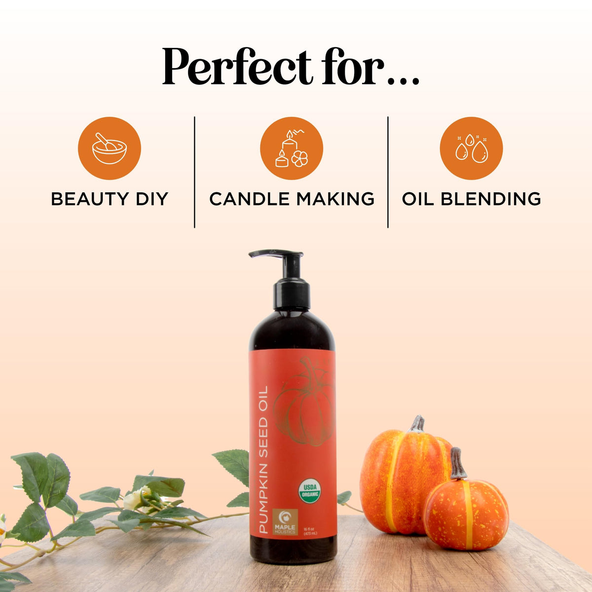Maple Holistics 16oz bottle beside coin to show size and long‑lasting supply