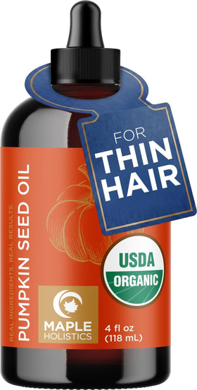 Maple Holistics front bottle view showing organic label and lightweight oil benefit