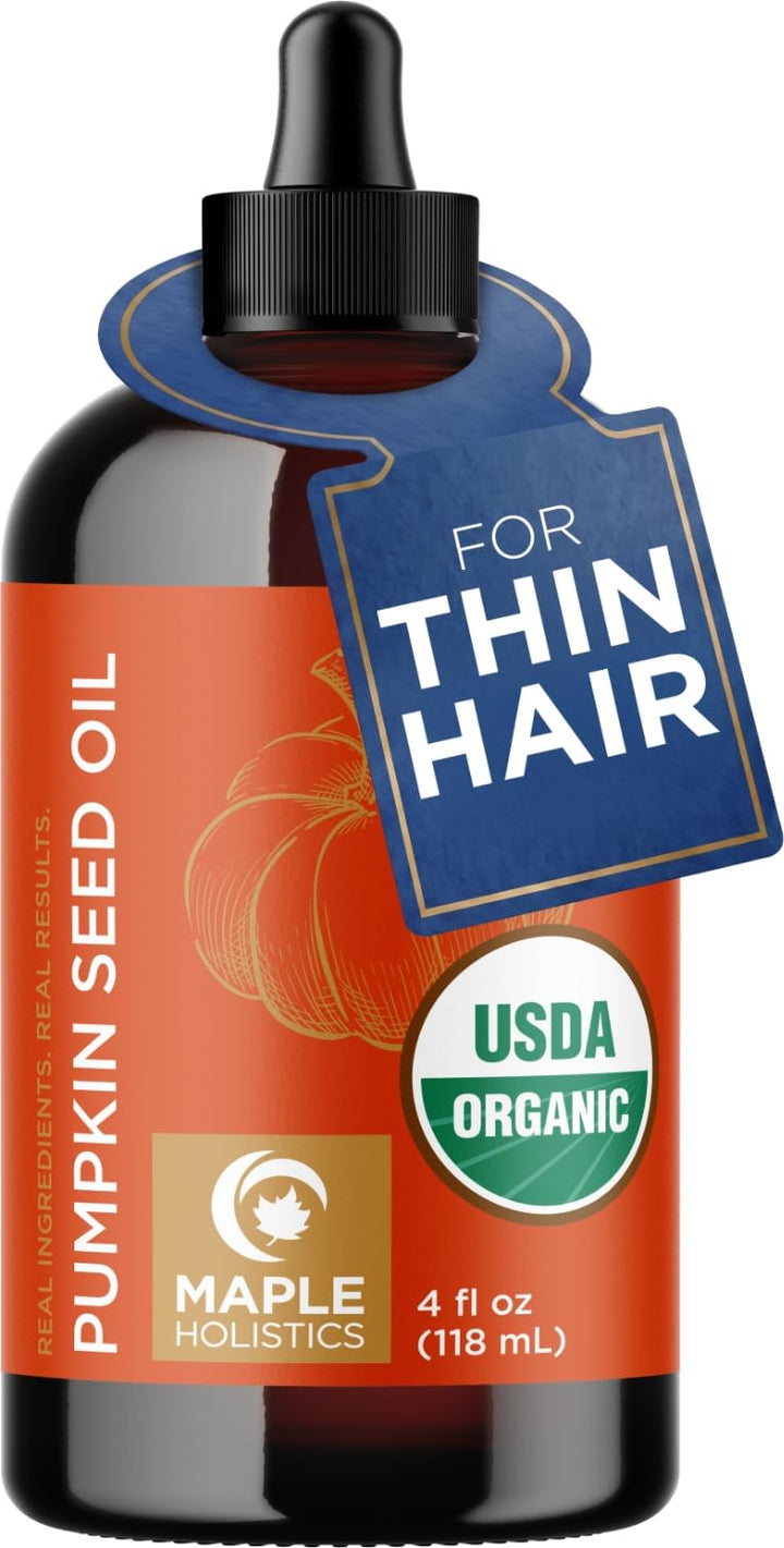 Maple Holistics front bottle view showing organic label and lightweight oil benefit