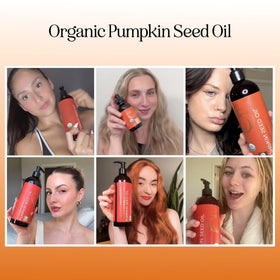 Maple Holistics pumpkin seed oil pouring to show silky texture and easy application