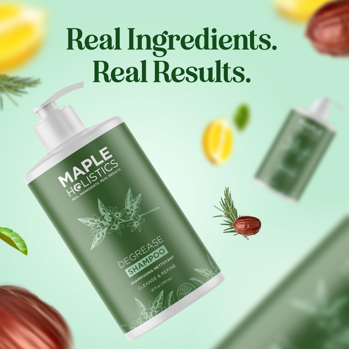 Maple Holistics before and after oily hair images showing reduced greasiness