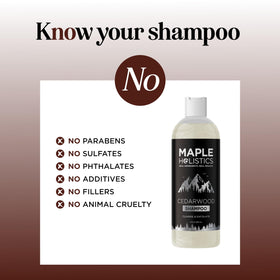 Maple Holistics shampoo in hand being dispensed demonstrating controlled usage