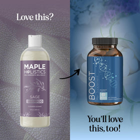 Maple Holistics bottle in shower showing in-use clarifying action