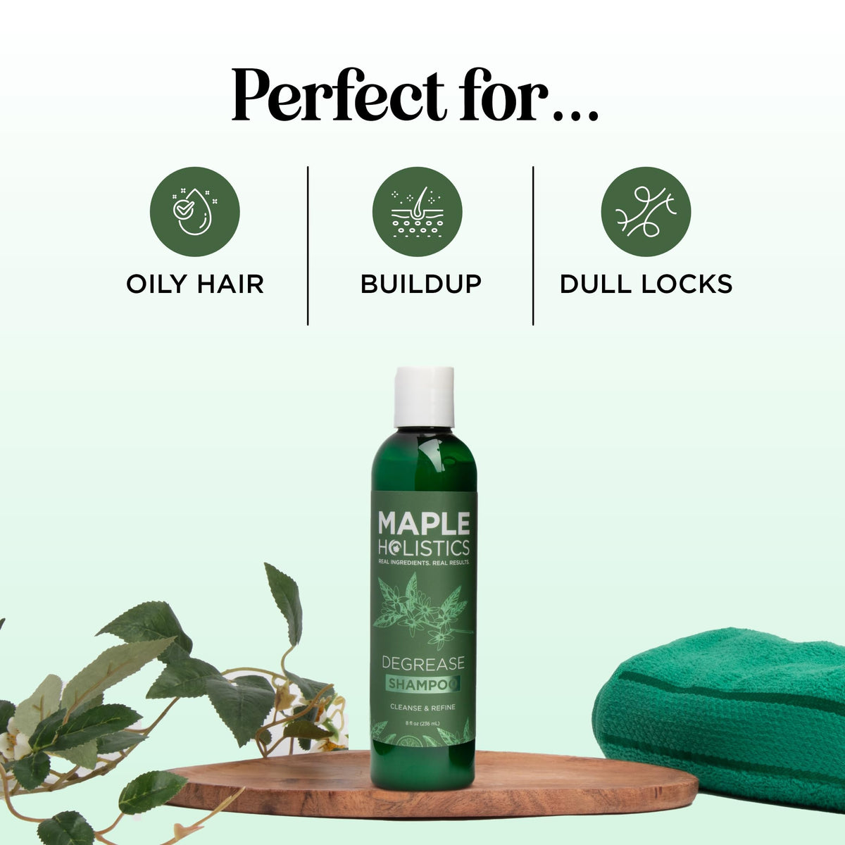 Maple Holistics shampoo lather pouring to show effective cleansing