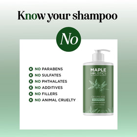 Maple Holistics shampoo texture pouring from bottle demonstrating gentle cleanse