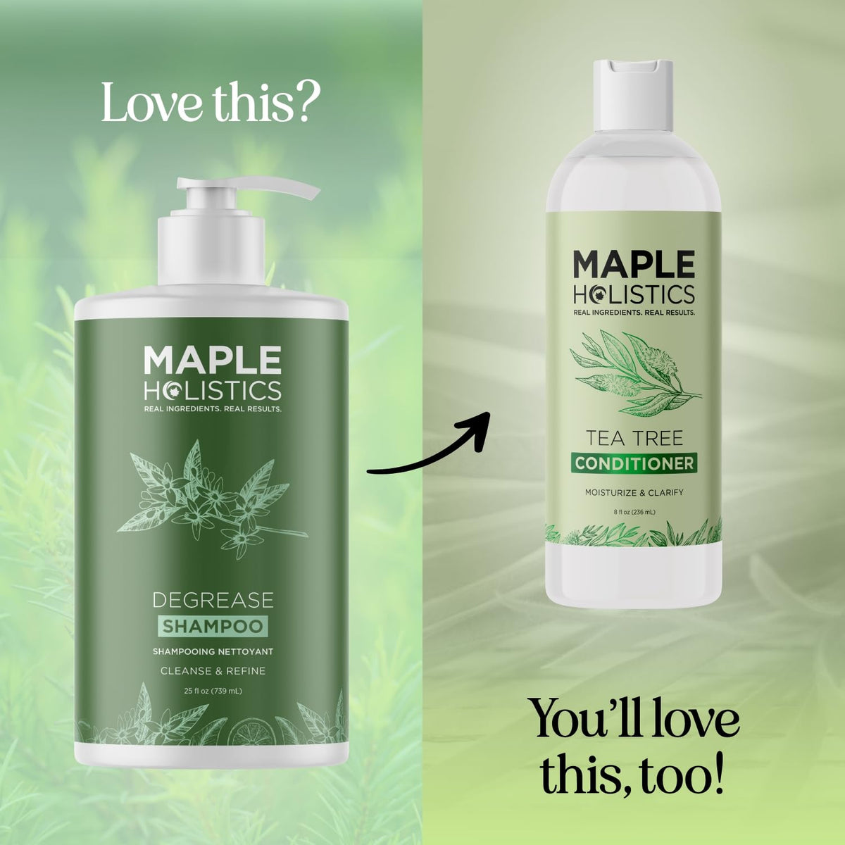 Maple Holistics 25 fl oz bottle next to common items for size comparison