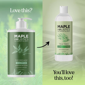 Maple Holistics 25 fl oz bottle next to common items for size comparison