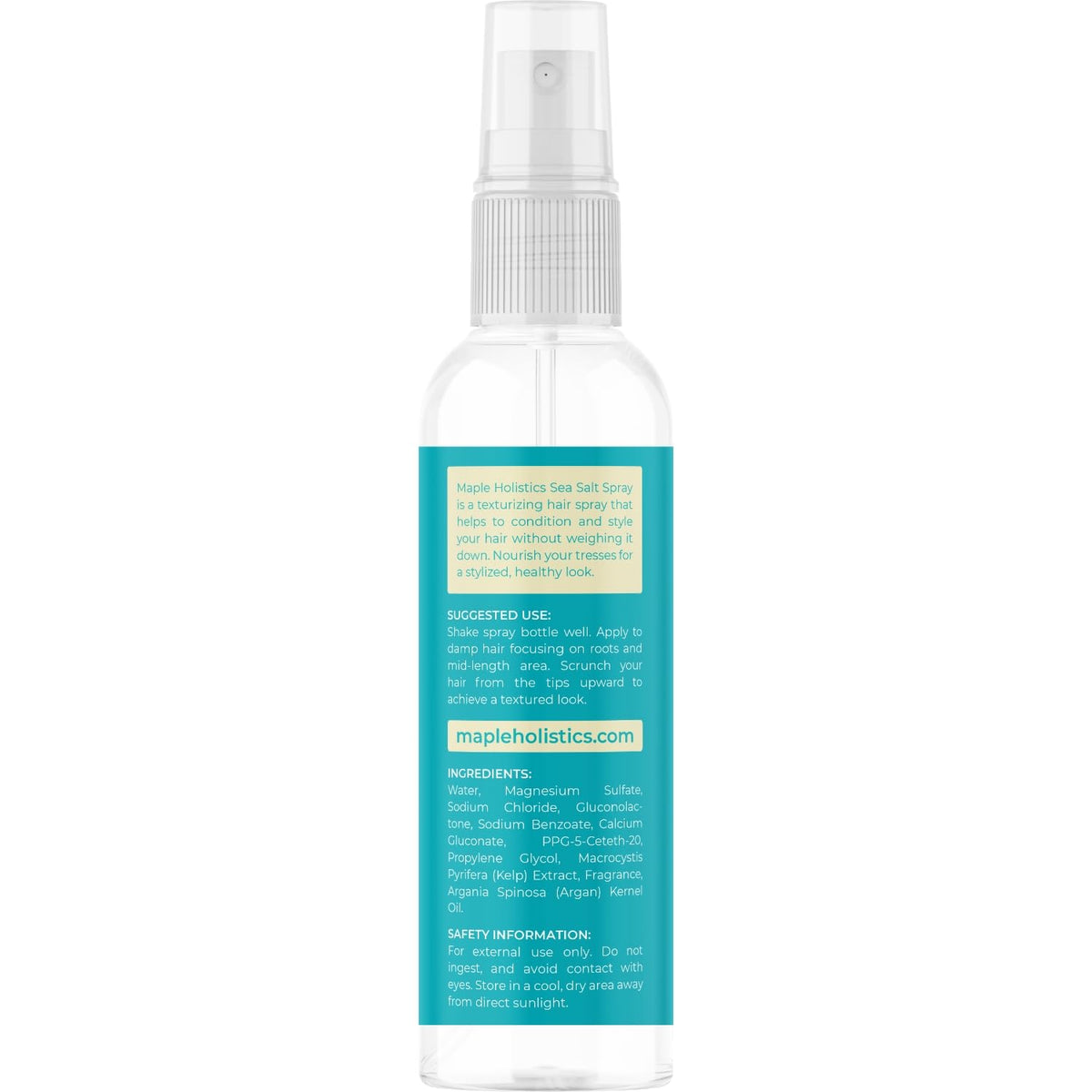 Maple Holistics label with argan oil and sea kelp callouts for nourishing ingredients