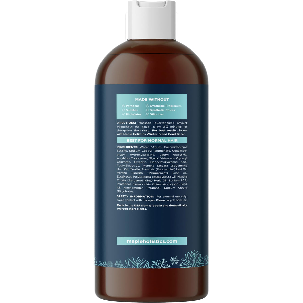Maple Holistics bottle next to a hand for size and scale clarity benefit