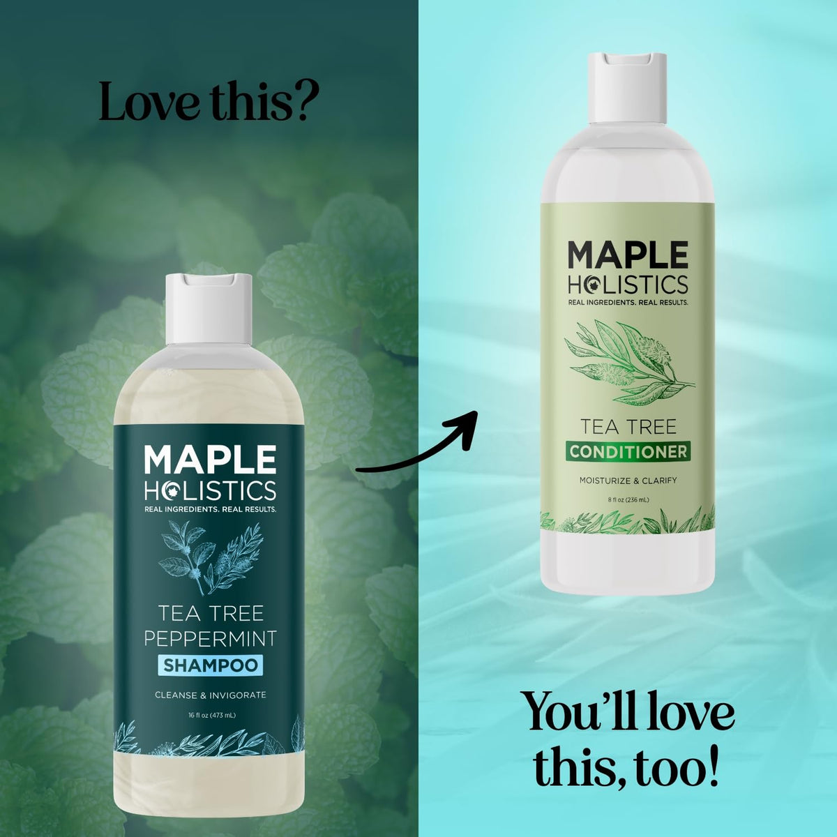 Maple Holistics 16oz bottle next to common items for clear size reference