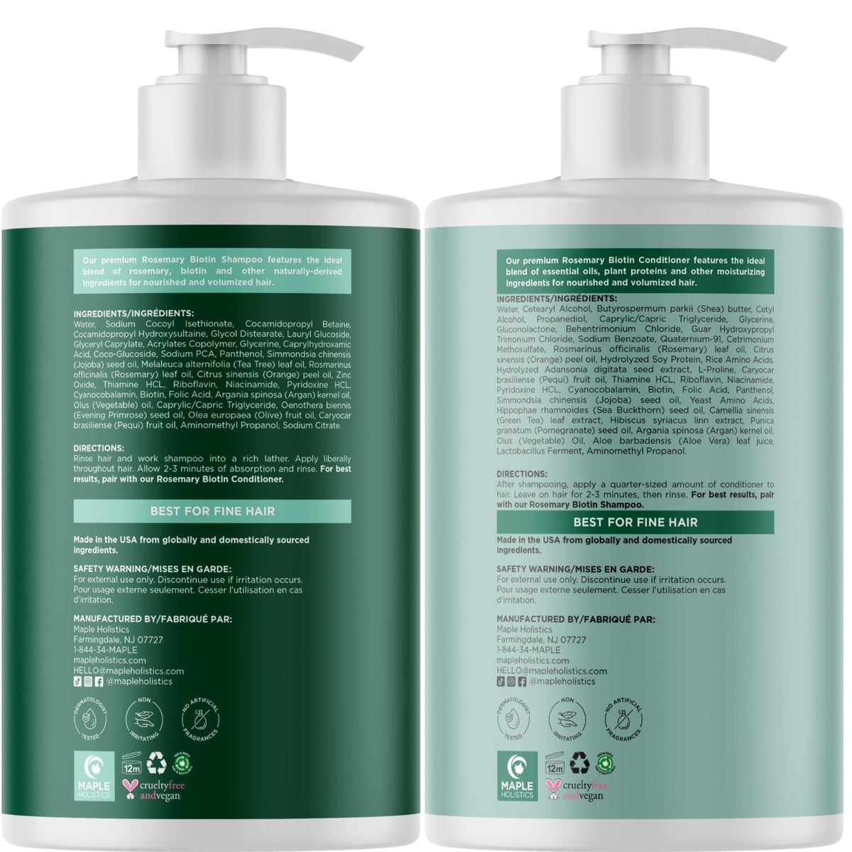 Maple Holistics 32 fl oz bottles held in hand to show true size and value