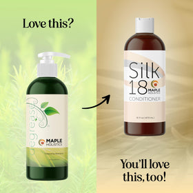 Maple Holistics bottle next to a hand showing product size and travel-friendly scale