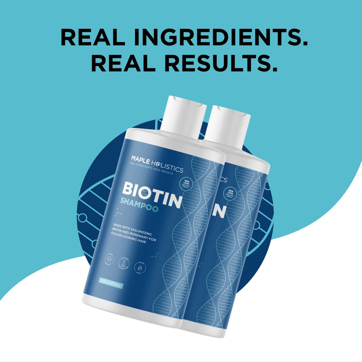 Maple Holistics bottle beside hand to show size and travel-friendly volume benefit