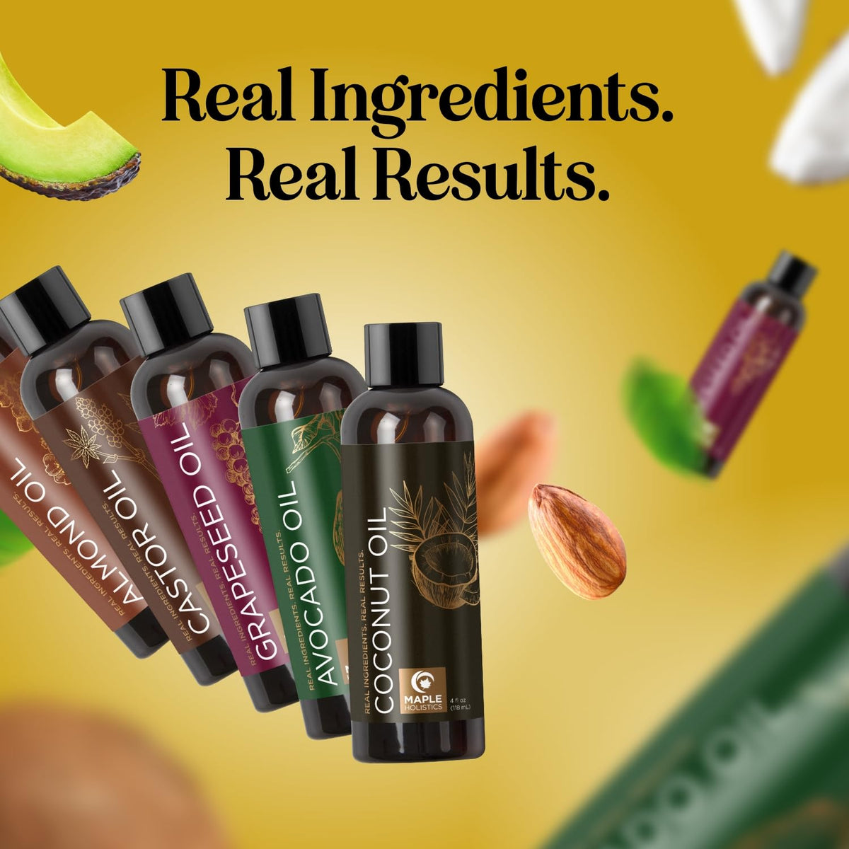 Maple Holistics bottles side-by-side size comparison for portion planning