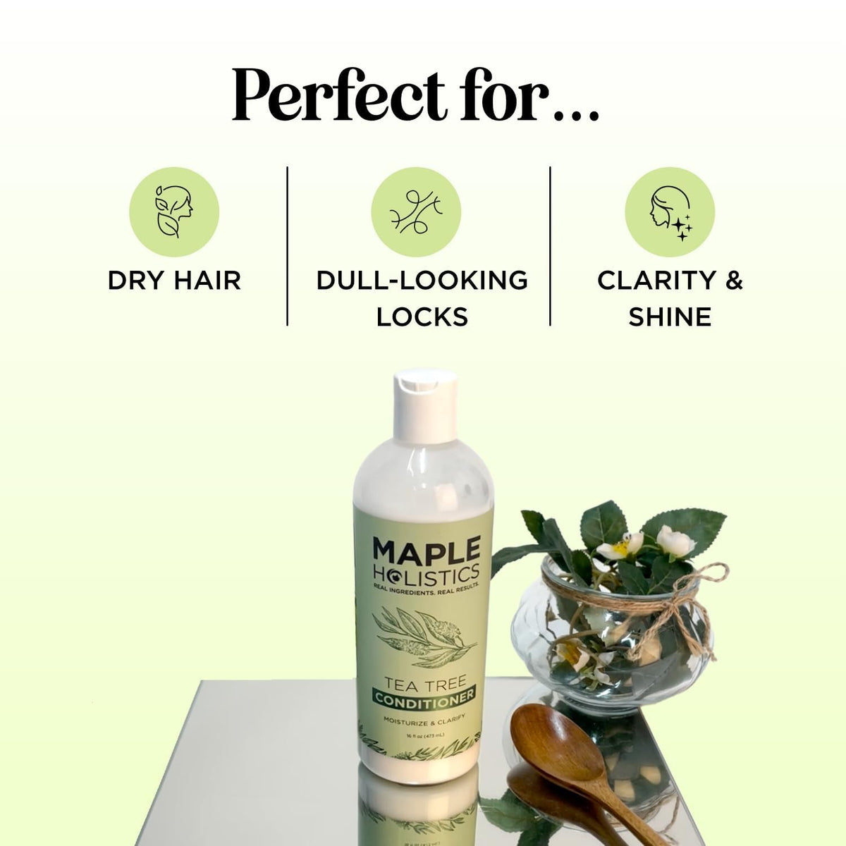 Maple Holistics conditioner pouring texture demonstrating lightweight hydration