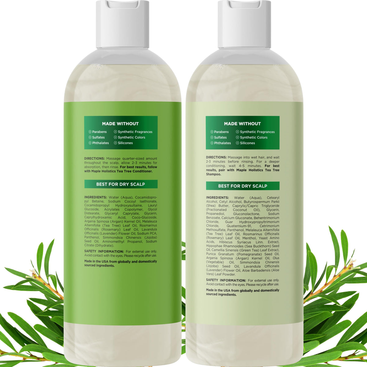 Maple Holistics tea tree oil ingredient shot highlighting natural scalp-clearing benefit